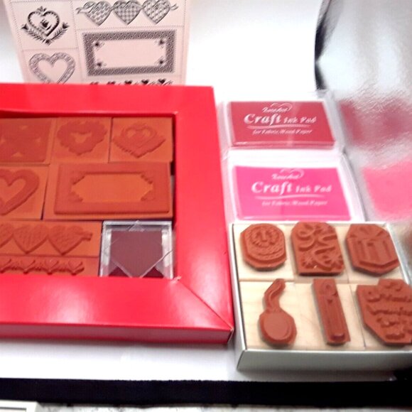 Country Hearts Rubber Stamp Set + Happy Birthday Stamp Set +2 Ink Pads Vintage - Picture 10 of 10